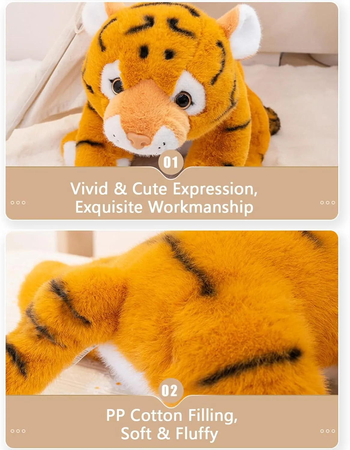 Yellow Tiger Weighted Stuffed Animals, 25.6 Inch Tigers Plush Toy,Stuffed Tiger Plushies Cute Weighted Tigers Plush Pillow Dolls Gifts for Kids Boys Girls