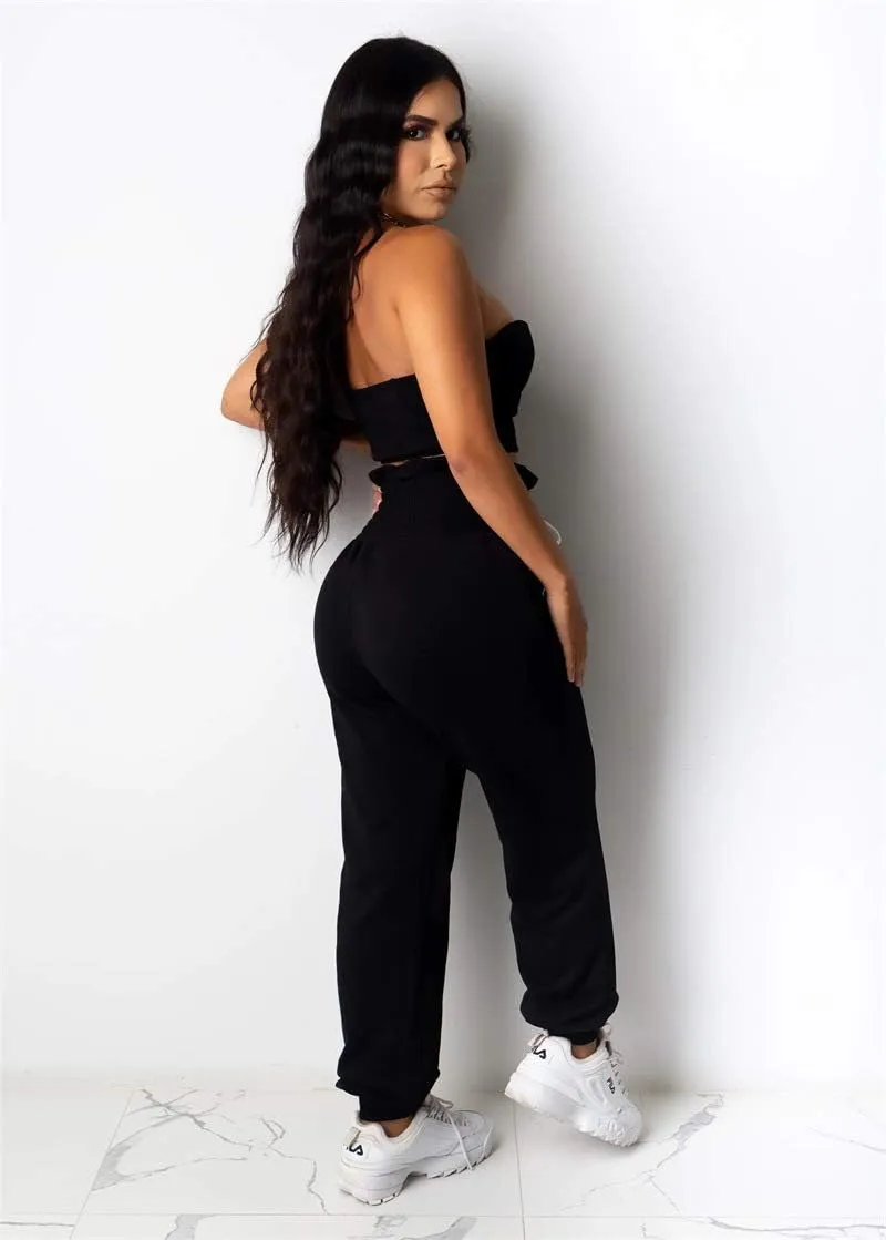 Yeshire Women's Sexy Strapless Color Block Loose Fit Casual Jumpsuits Windbreaker Rompers Long Pants with Pockets