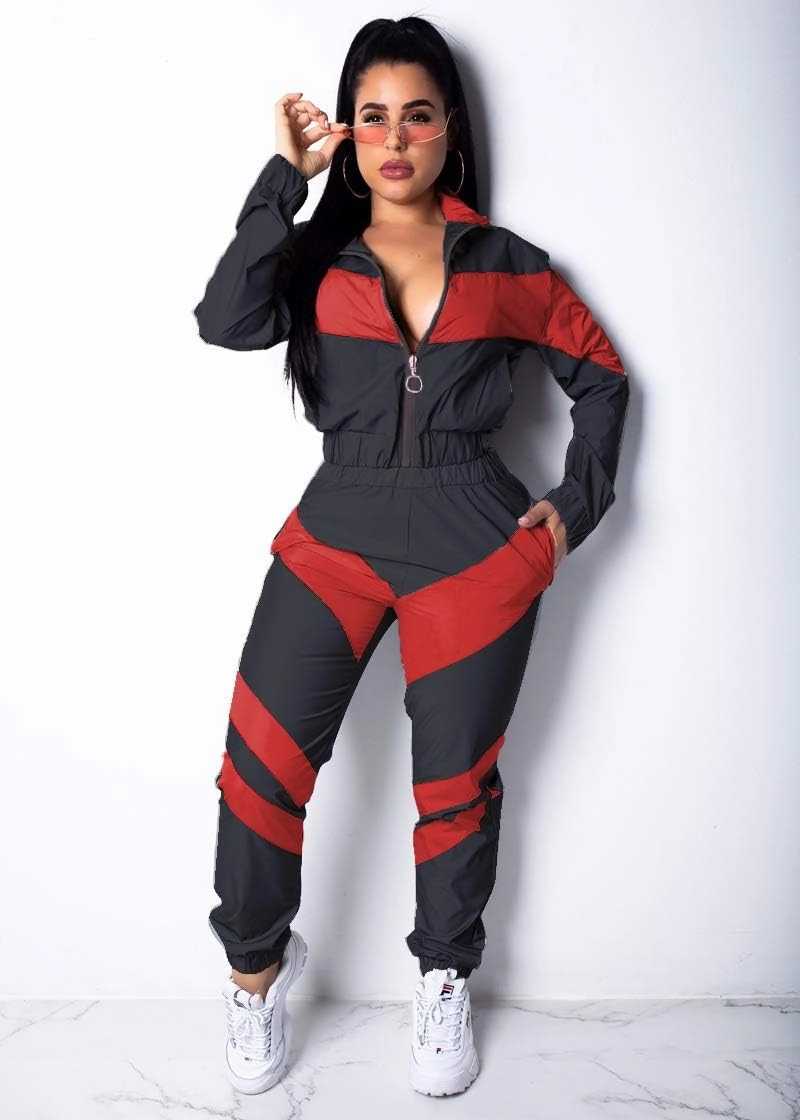 Yeshire Women's Sexy Strapless Color Block Loose Fit Casual Jumpsuits Windbreaker Rompers Long Pants with Pockets