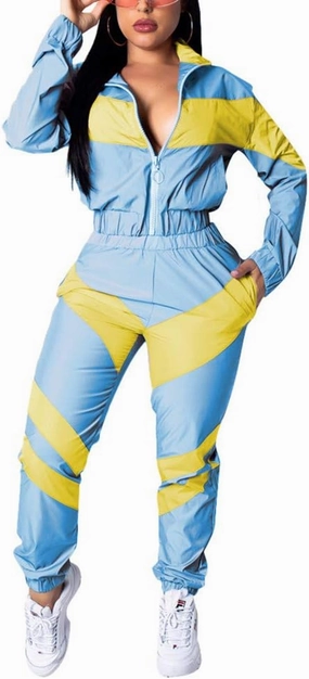 Yeshire Women's Sexy Strapless Color Block Loose Fit Casual Jumpsuits Windbreaker Rompers Long Pants with Pockets