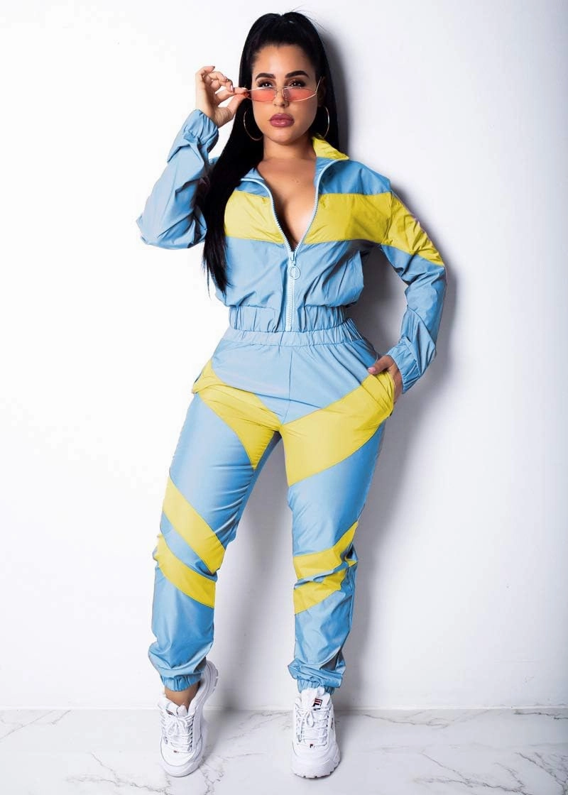 Yeshire Women's Sexy Strapless Color Block Loose Fit Casual Jumpsuits Windbreaker Rompers Long Pants with Pockets