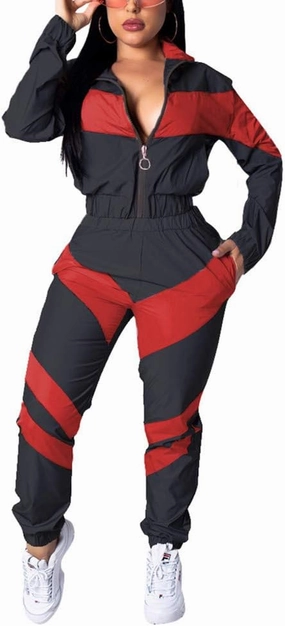 Yeshire Women's Sexy Strapless Color Block Loose Fit Casual Jumpsuits Windbreaker Rompers Long Pants with Pockets