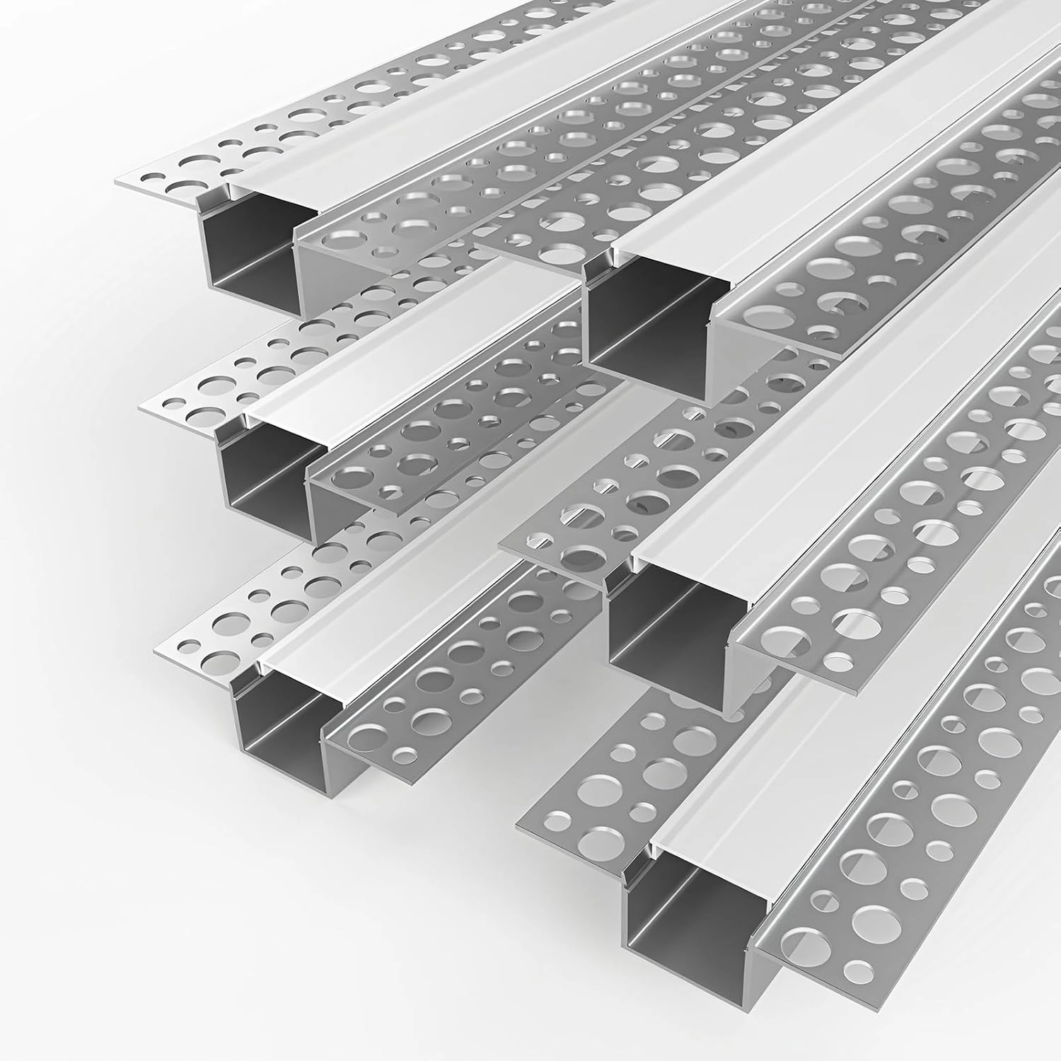 YGS-Tech Plaster-in LED Channel 6-Pack 3.3FT/1M, LED Aluminum Channel with Milky Diffuser, Trimless Recessed Drywall Aluminum Channel Diffuser Profile for Strip Light on Wall and Ceiling