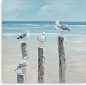 Yidepot Coastal Seagull Poster Decor- Seabird Canvas Beach wall art, Lake and Sea Ocean Themed Artwork for Bedroom Bathroom Art 12"x12"