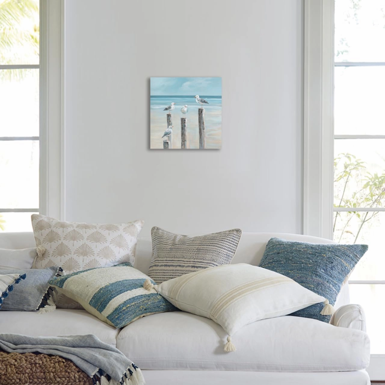 Yidepot Coastal Seagull Poster Decor- Seabird Canvas Beach wall art, Lake and Sea Ocean Themed Artwork for Bedroom Bathroom Art 12"x12"