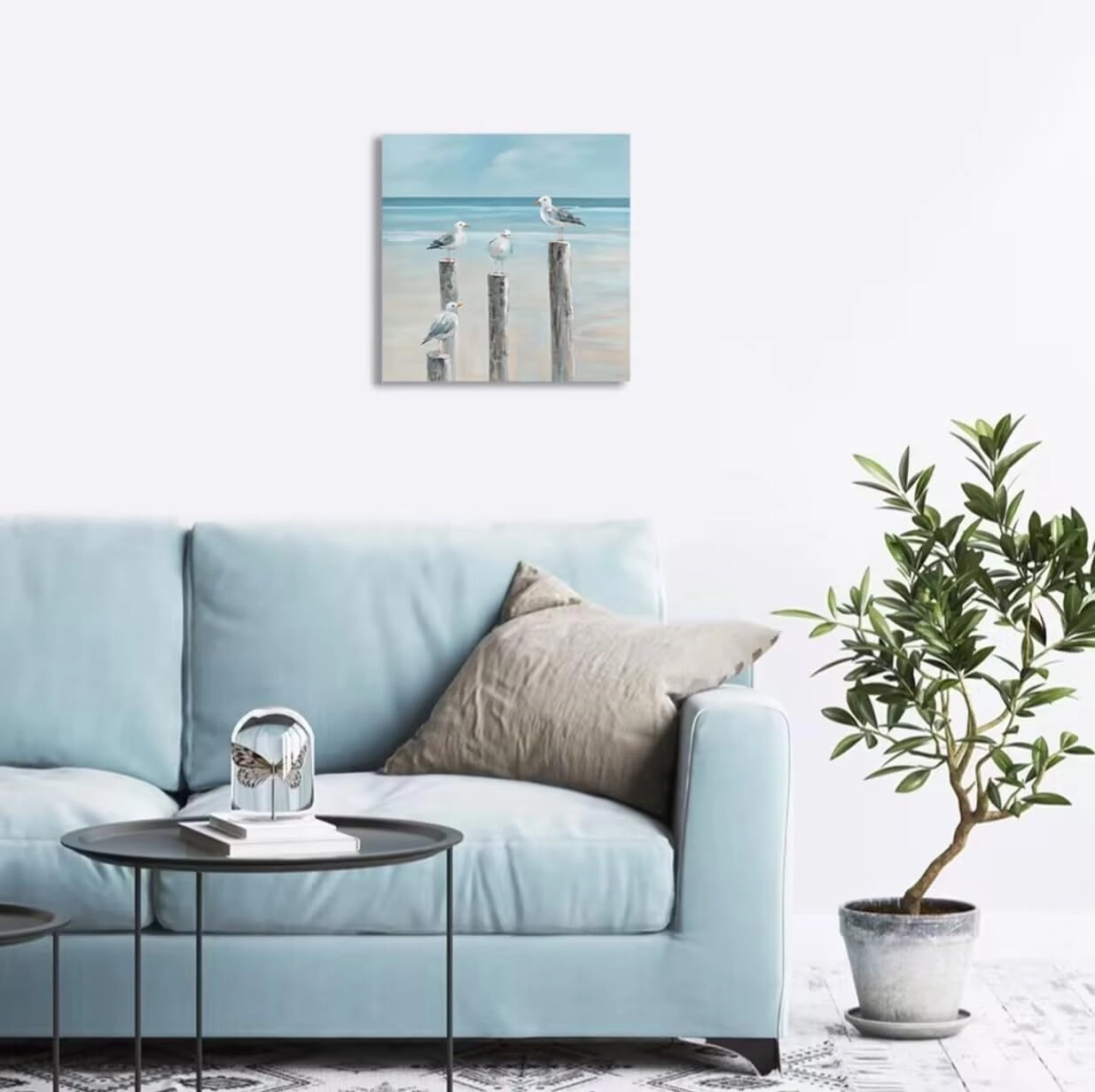 Yidepot Coastal Seagull Poster Decor- Seabird Canvas Beach wall art, Lake and Sea Ocean Themed Artwork for Bedroom Bathroom Art 12"x12"