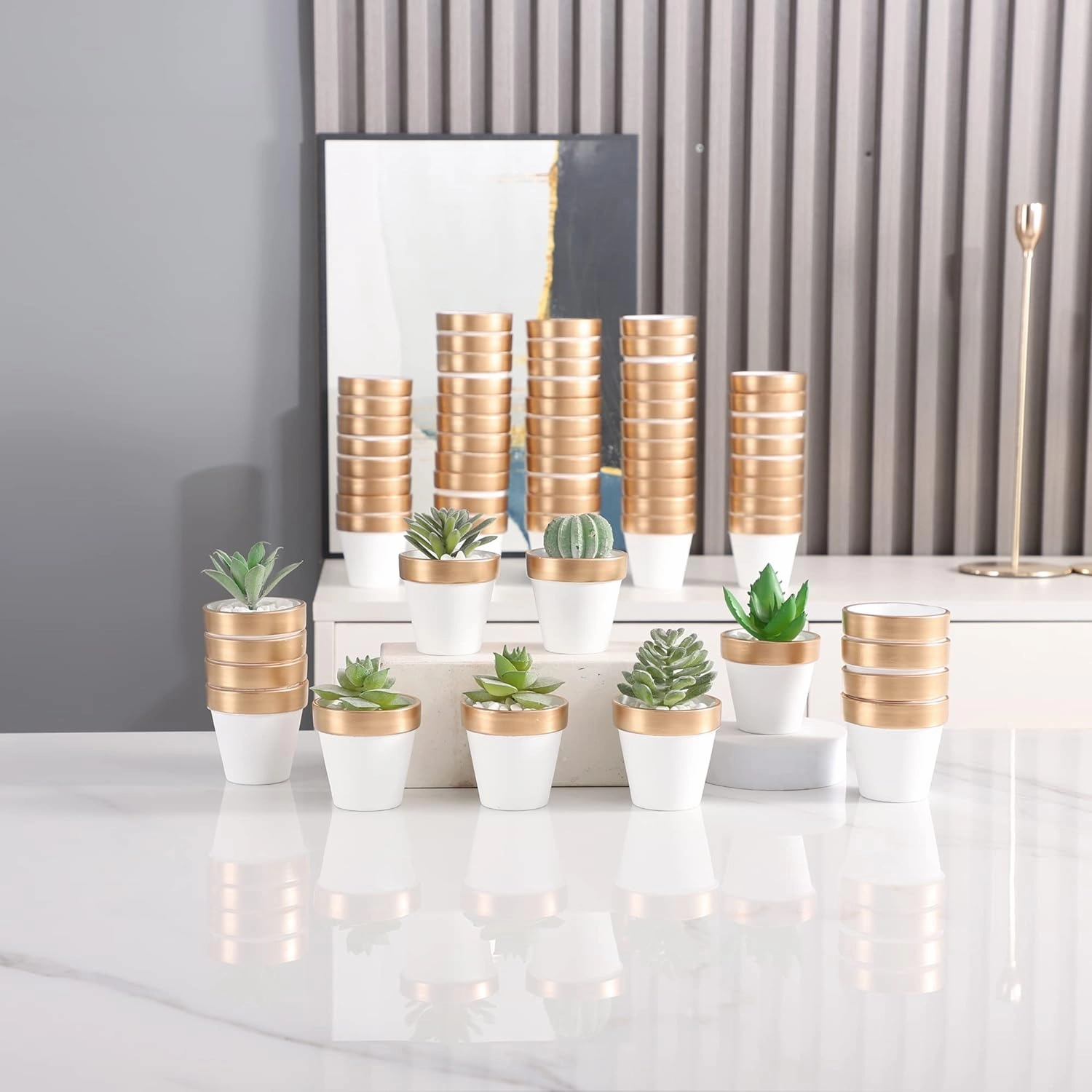 Yishang 36 pcs Small Mini White&Gold Clay Pots, 2.5'' Terracotta Pot Clay Ceramic Pottery Planter,Cactus Flower Terra Cotta Pots,Succulents Nursery Pots,with Drainage Hole, for Crafts,Wedding Favor