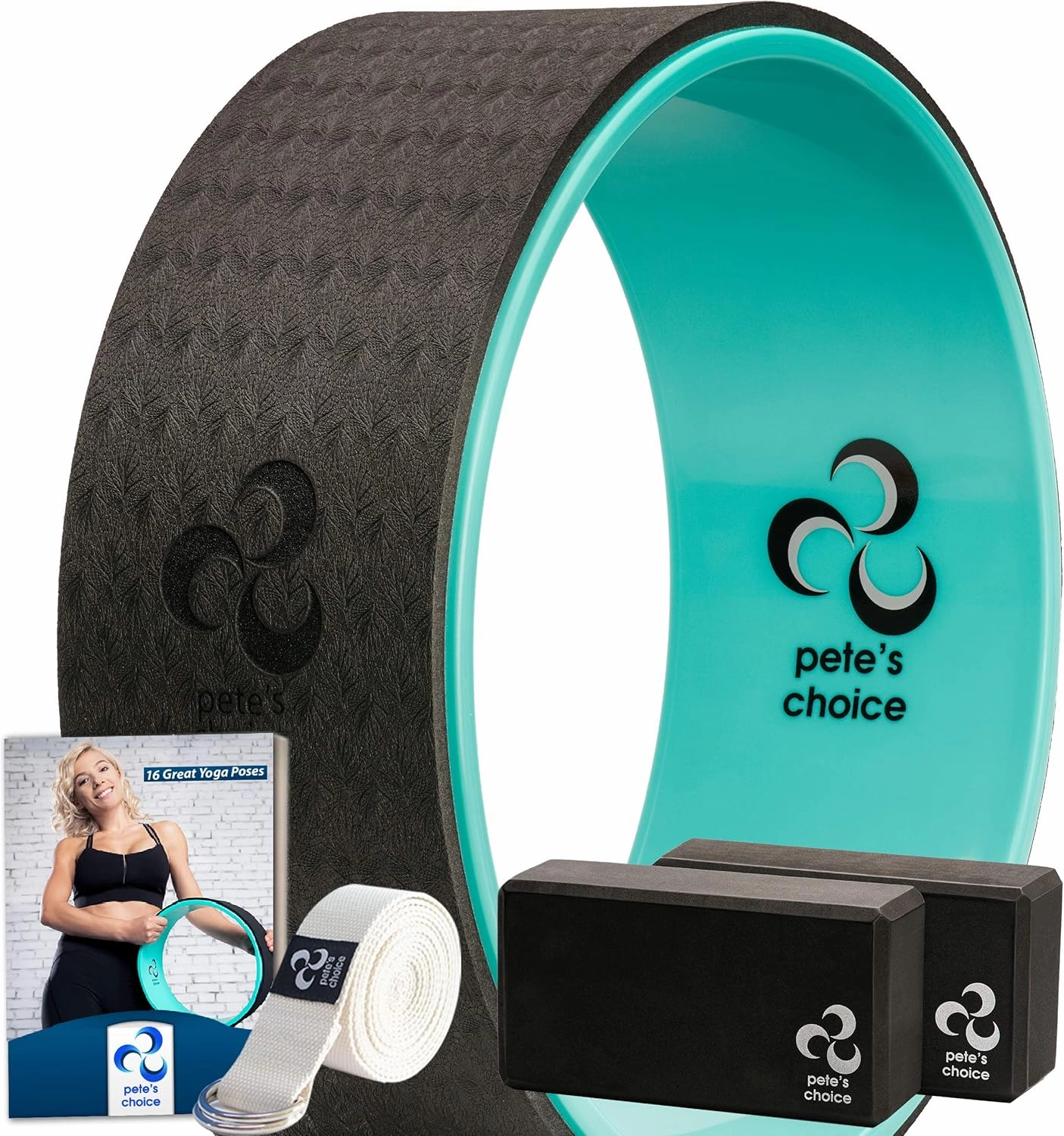 Yoga Wheel with Beginners Guide & Yoga Strap - Back Pain and Tension Relief. Comfy Roller for Stretching, Increase Flexibility. Home Exercise Kit. Ideal for Women Yogis. Improve your Posture.