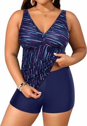 Yonique Womens Plus Size Swimsuits with Shorts Tummy Control Tankini Two Piece Bathing Suits Athletic Swimwear