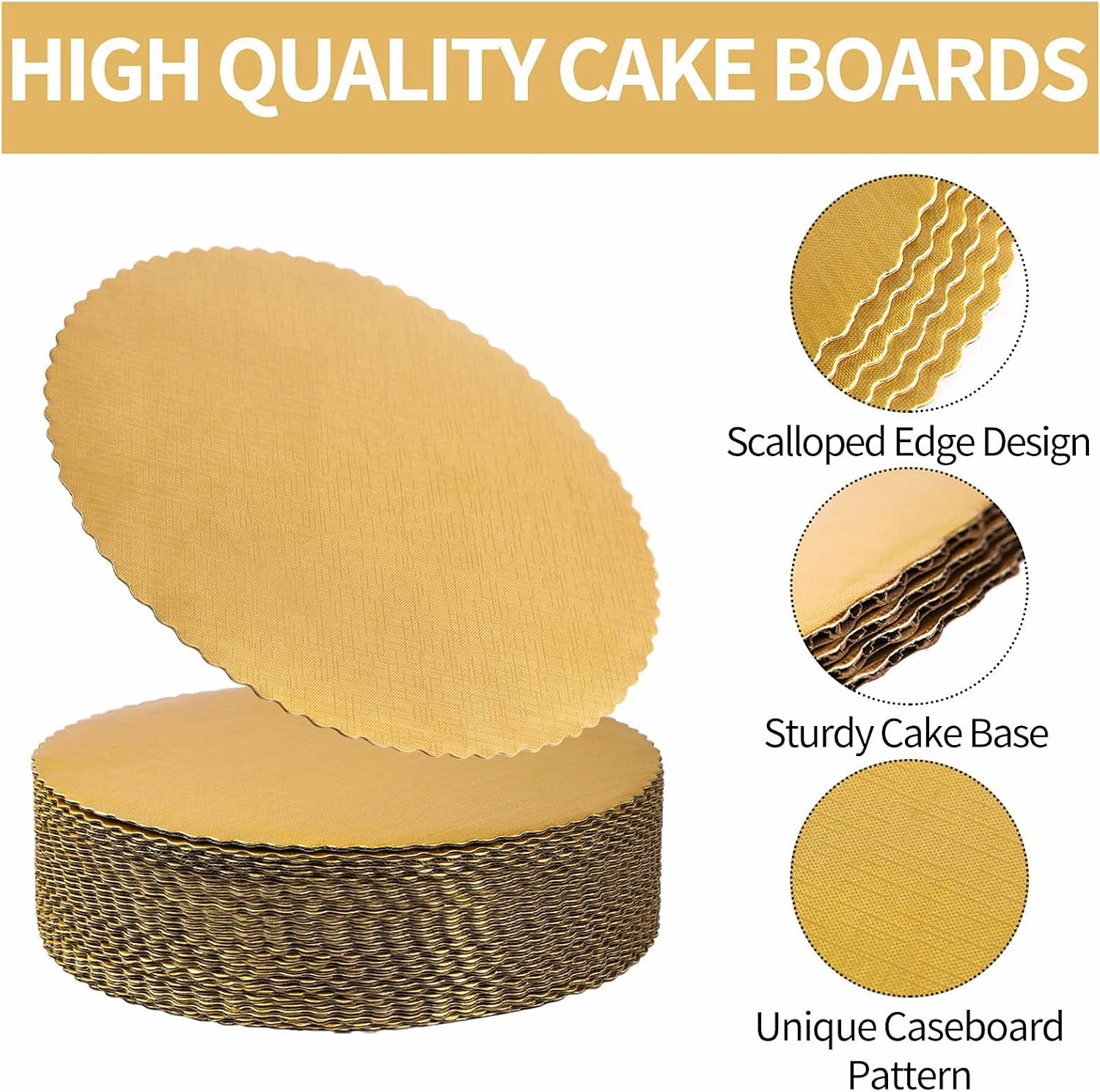 YunKo Cake Boards 10 Inch Round, Gold Cake Cardboard Rounds Cakes Base Circles, 40 Pack