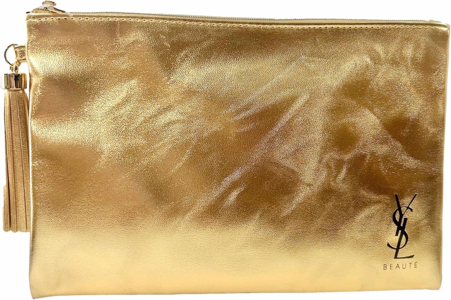 Yves Saint Laurent YSL Cosmetic GOLD FLAT Pouch Makeup Bag YSL Fragrance Bag (9.25L X 6H X 0.25W)- MINI/SMALL - (9393)