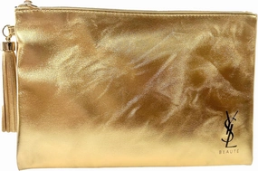 Yves Saint Laurent YSL Cosmetic GOLD FLAT Pouch Makeup Bag YSL Fragrance Bag (9.25L X 6H X 0.25W)- MINI/SMALL - (9393)