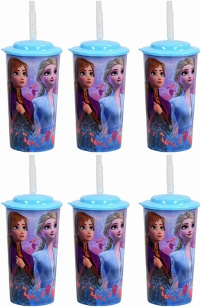 Zak Designs 6-Pack Disney Frozen 2 16oz Reusable Sports Tumbler Drinking Cups with Lids & Straws