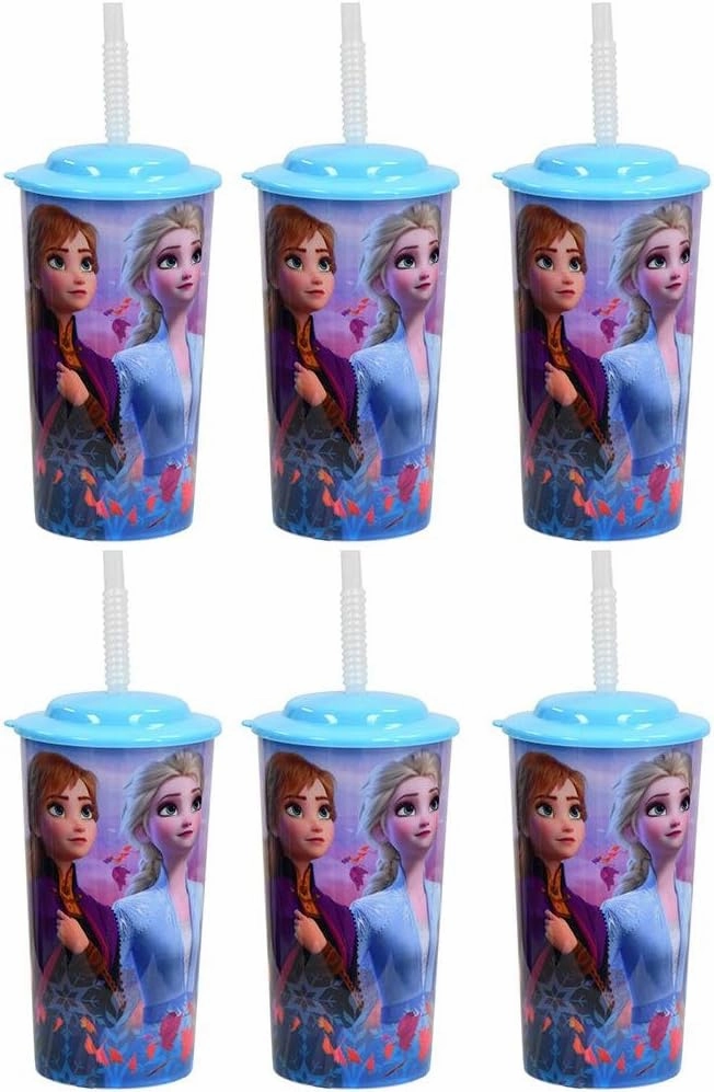 Zak Designs 6-Pack Disney Frozen 2 16oz Reusable Sports Tumbler Drinking Cups with Lids & Straws