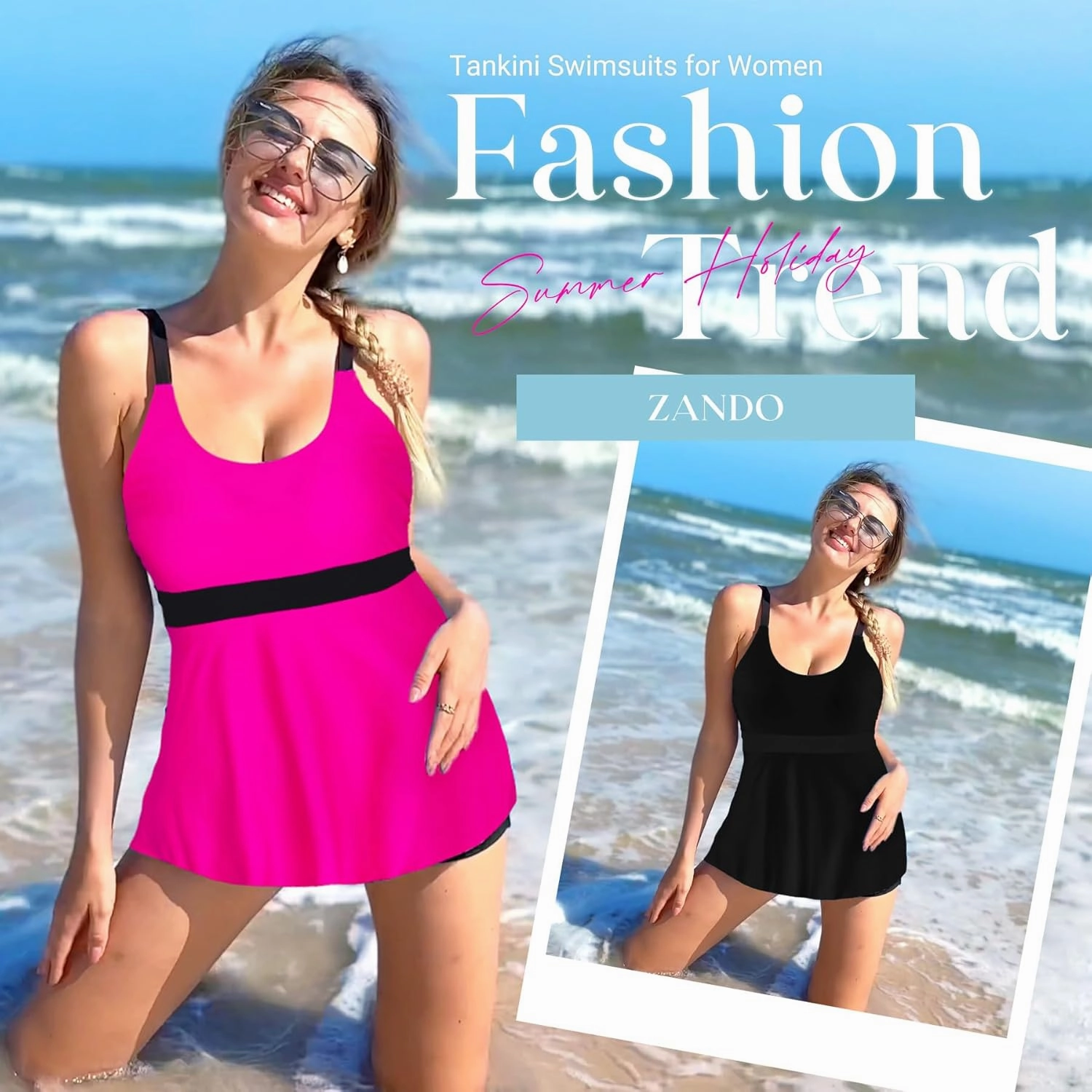 Zando Womens Tankini Bathing Suits Tummy Control Swimsuits Swim Suits for Women 2025 Two Piece Swimsuit Top with Shorts