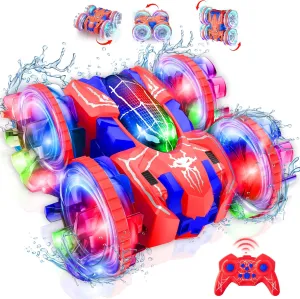 ZIZZ Amphibious Remote Control Car: Spider Double Sided 360° Flip Rotating RC Car Toy for 3  Years Old Boys Girls Waterproof 2.4GHz RC Stunt Car with Light Summer Pool Toys for Kids Ages 4-8-12 Gifts