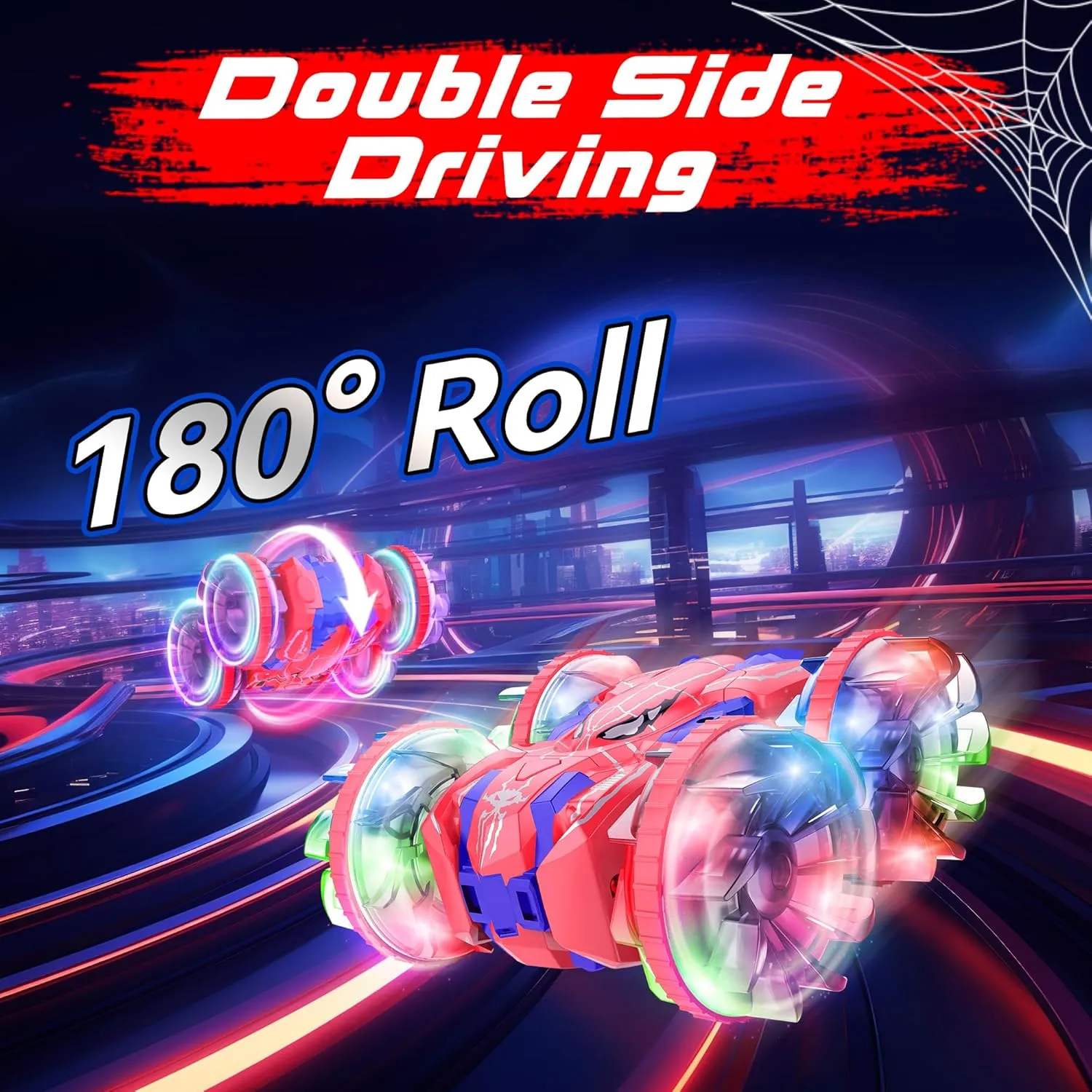 ZIZZ Amphibious Remote Control Car: Spider Double Sided 360° Flip Rotating RC Car Toy for 3  Years Old Boys Girls Waterproof 2.4GHz RC Stunt Car with Light Summer Pool Toys for Kids Ages 4-8-12 Gifts