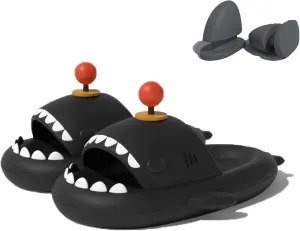 Zureto Shark Slides with 3D Funny Fins, Unisex Cloudy Shark Slippers, Eva Open Toe Shower Pool Beach Shoes