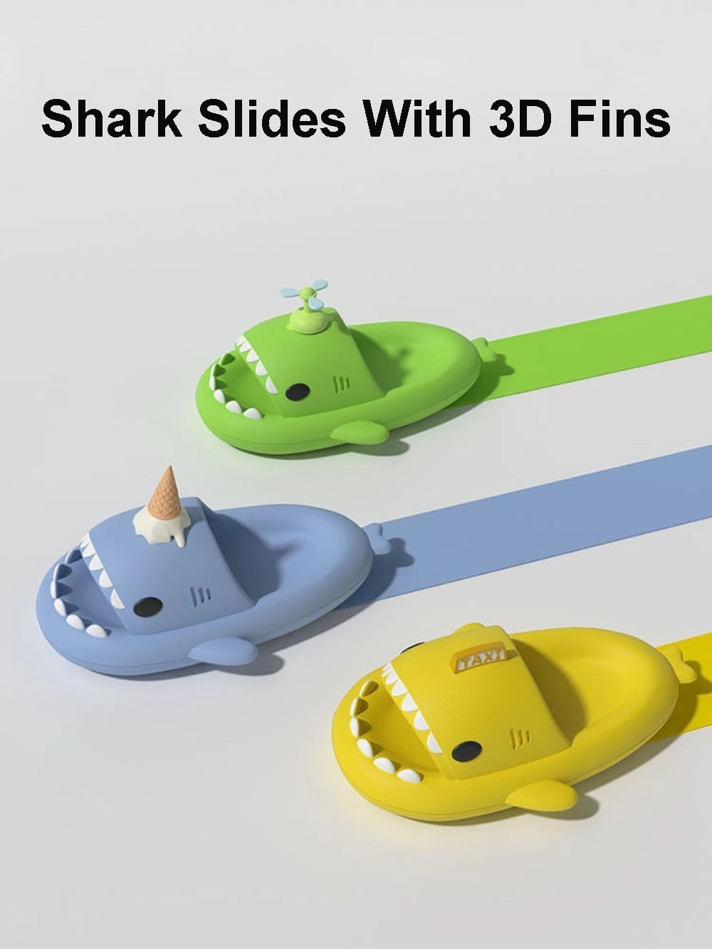 Zureto Shark Slides with 3D Funny Fins, Unisex Cloudy Shark Slippers, Eva Open Toe Shower Pool Beach Shoes